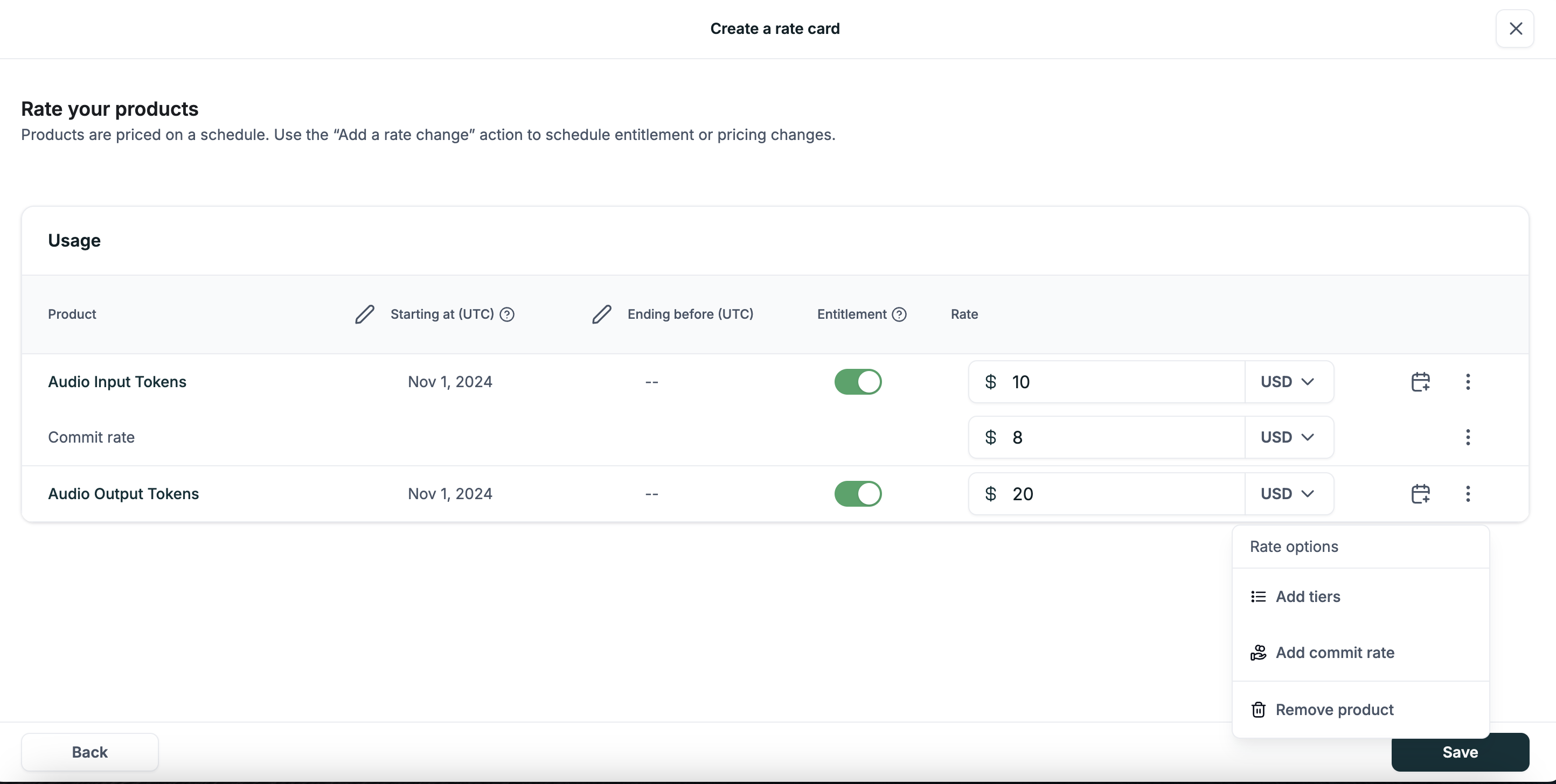 Commit rate on a rate card