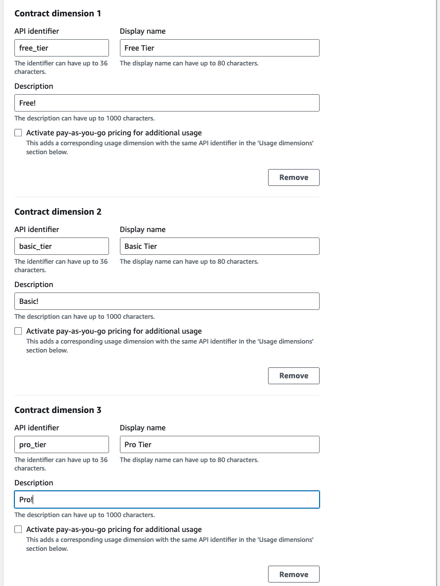 AWS contract dimensions