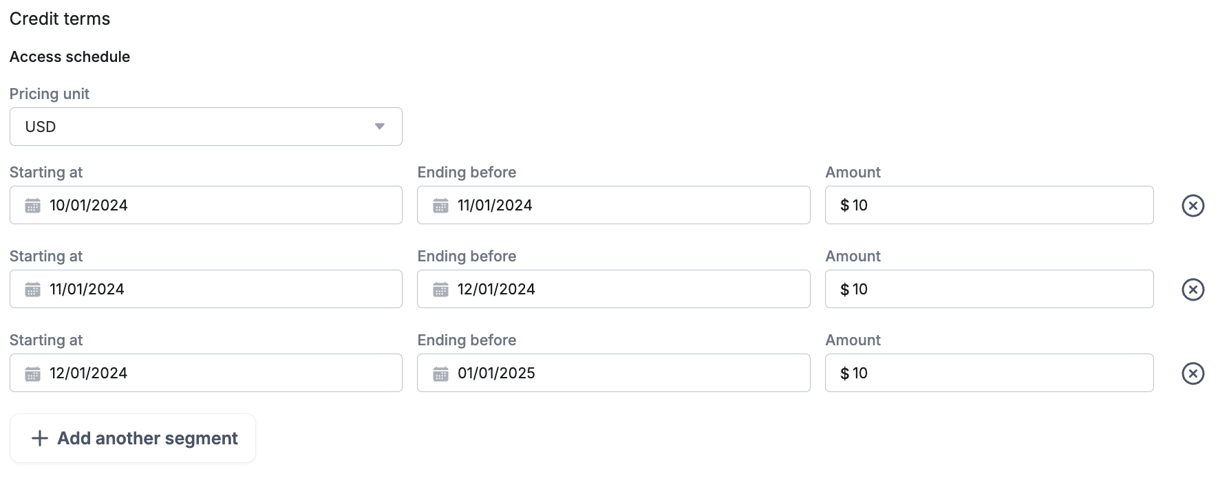 Credit Access Schedule Example